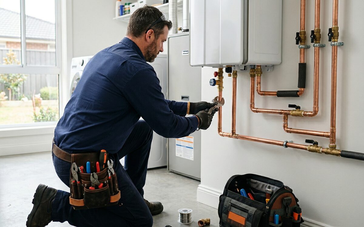 Plumber working on urgent supply line repairs