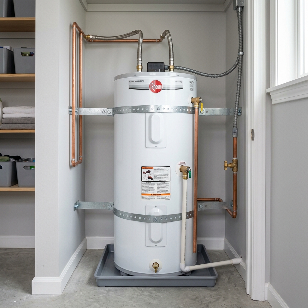 New electric water heater installation
